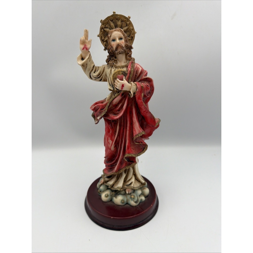 Sacred Heart of Jesus Statue Christian Religious Figure Hand Painted Halo-FLAW